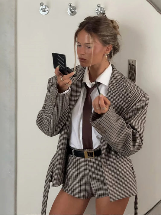 Chic Checkered Blazer Set