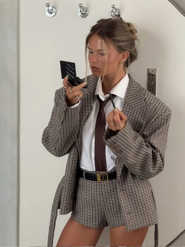 Chic Checkered Blazer Set