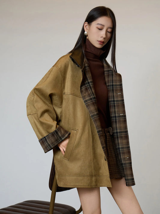 Cozy Retro Plaid Trench Coat